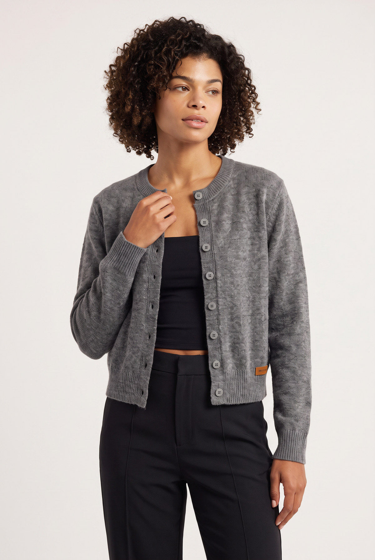 Women's Cropped Cardigan - Buttoned Round Neck Knit Jumper Long Sleeve Smart Casual