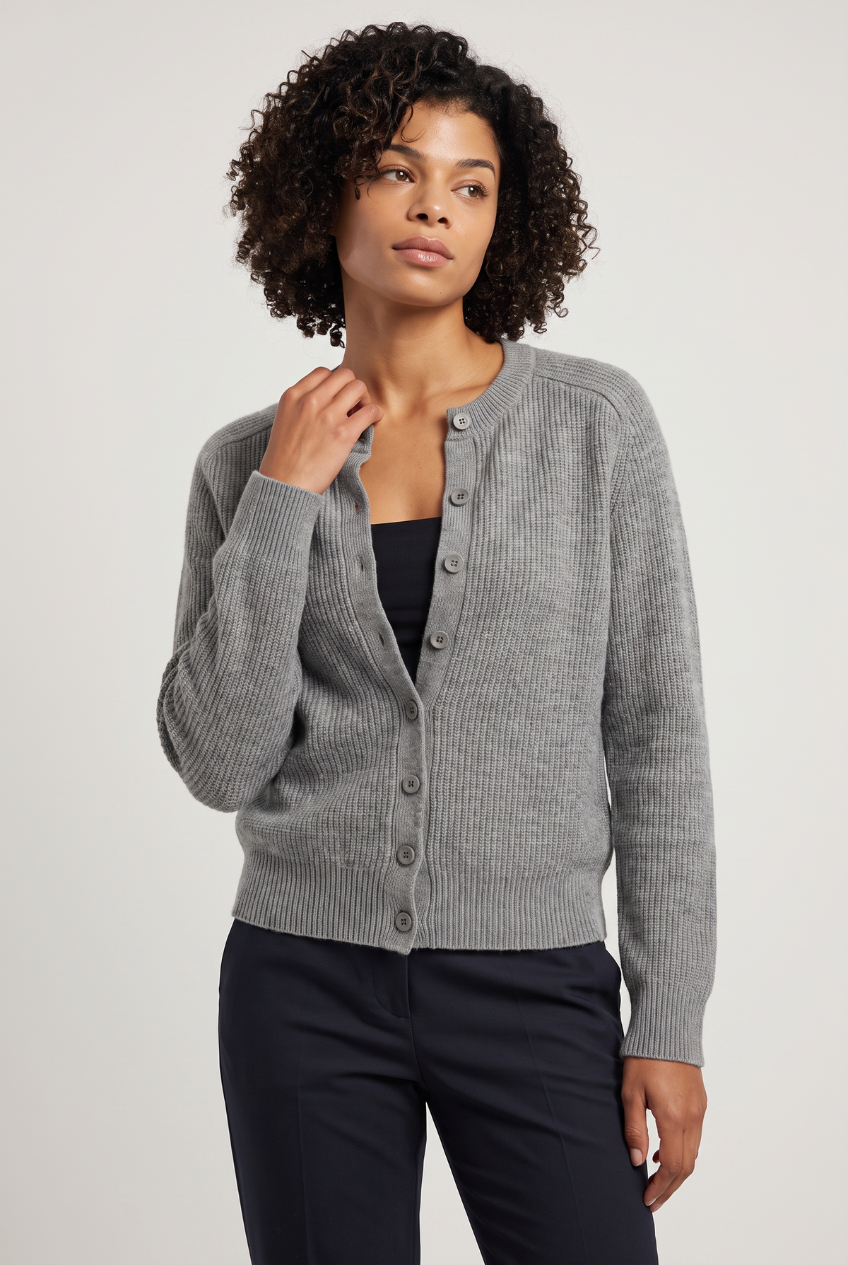 Women's Cropped Cardigan - Buttoned Round Neck Knit Jumper Long Sleeve Smart Casual
