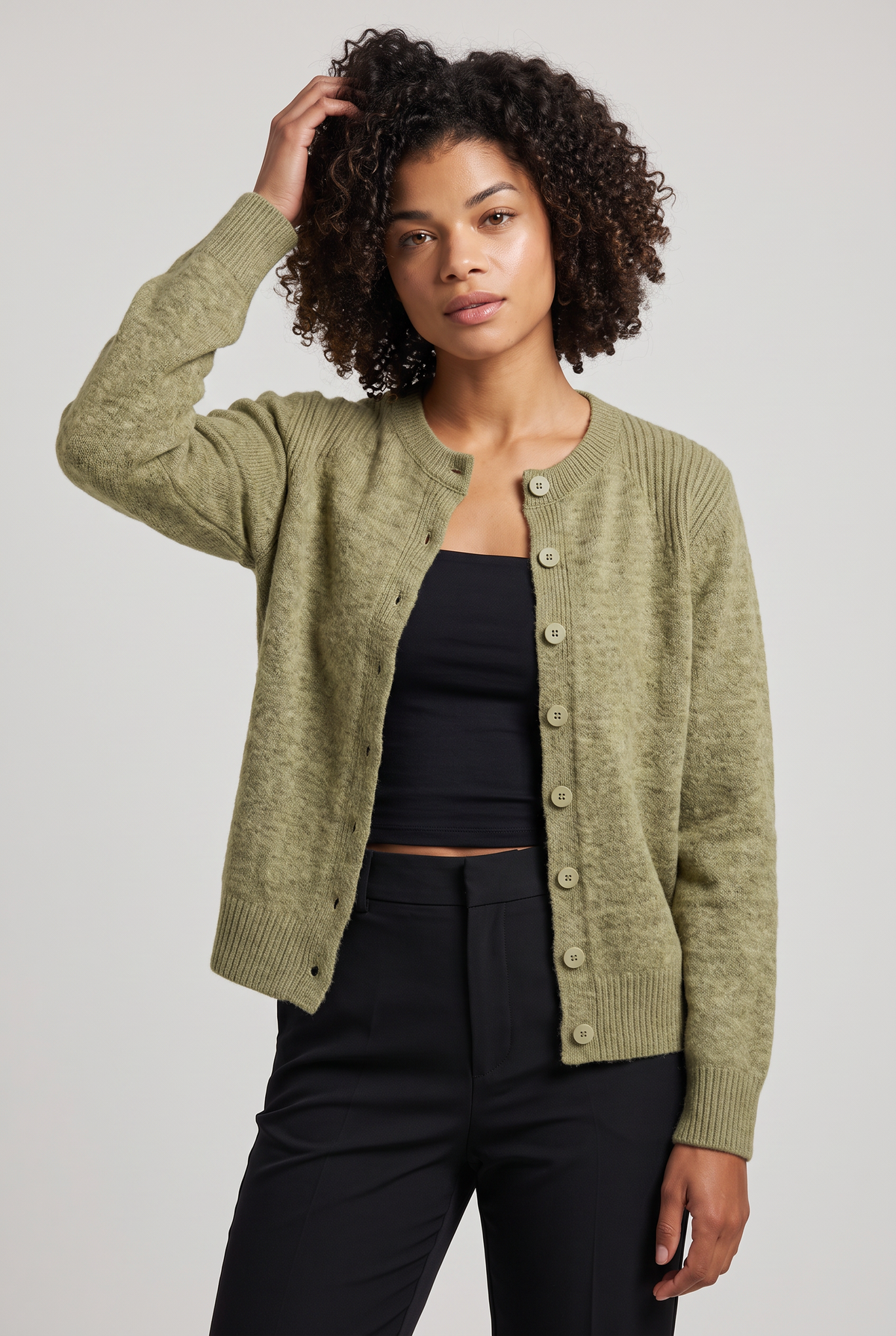 Women's Cropped Cardigan - Buttoned Round Neck Knit Jumper Long Sleeve Smart Casual