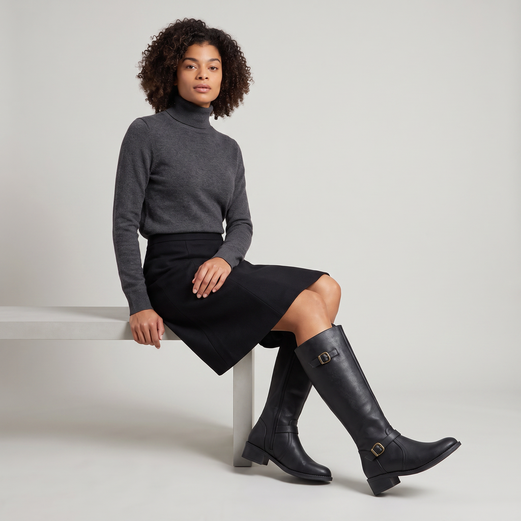 Women’s Knee-High PU Leather Boots – Tall Riding Style