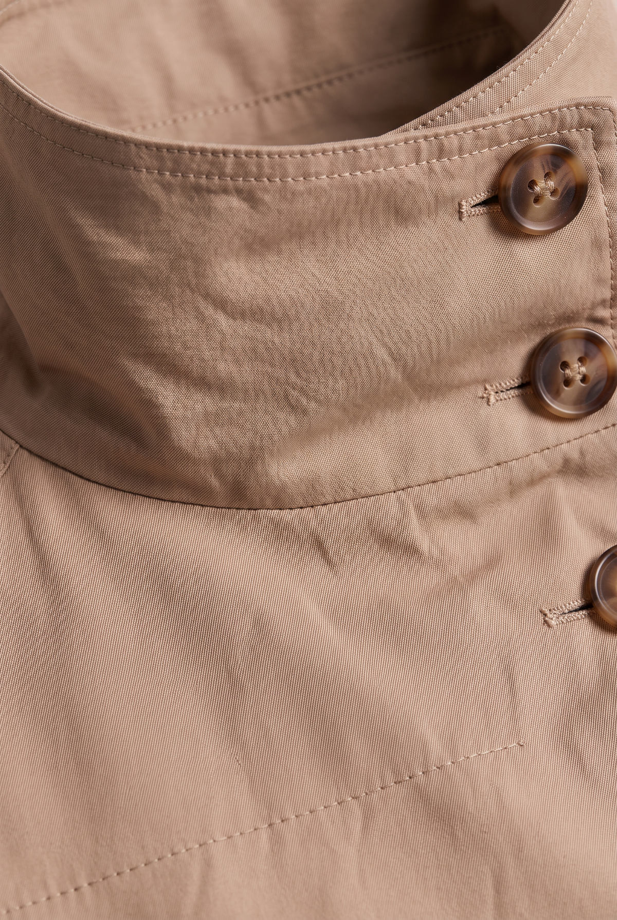 Women's Buttoned Cropped Trench Coat - Double Breasted Belted Stand Collar Jacket Smart Casual