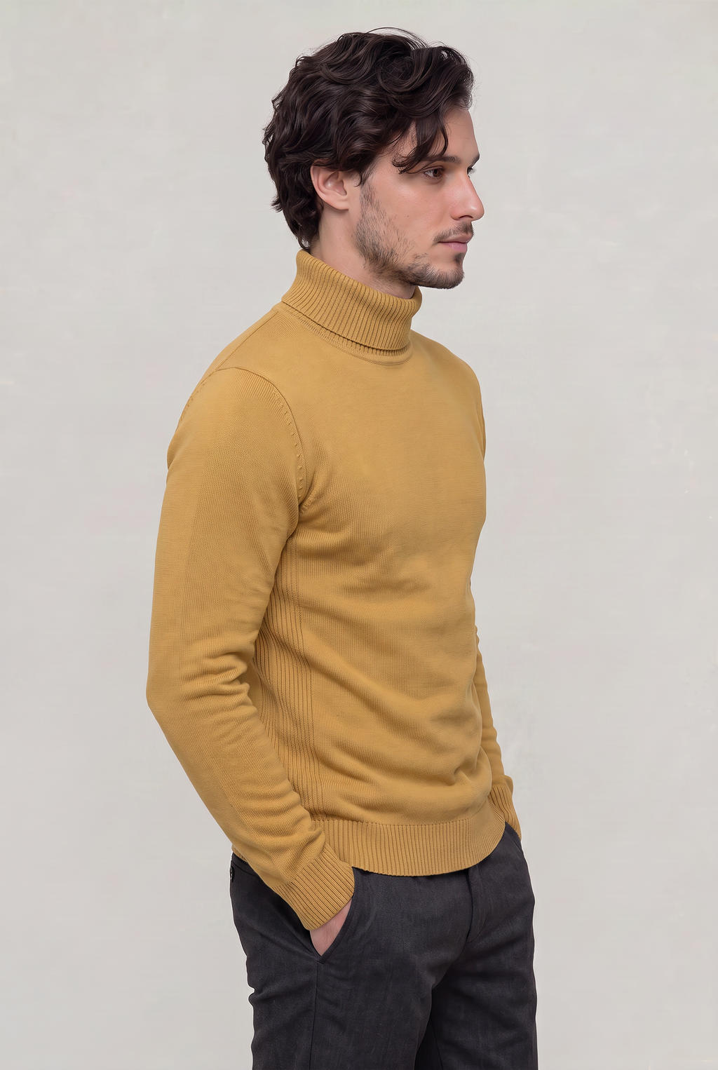 Pull à col roulé coupe ajustée pour homme - Tricot à manches longues