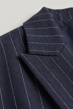 Women Oversized Pinstripe Blazer Single Breasted Loose Fit Navy