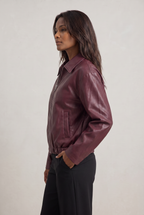 Women's Leather Look Jacket - Oversized Vintage Moto Zip Up