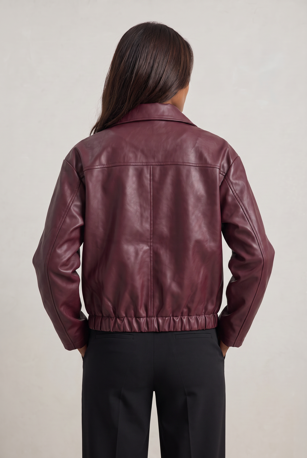 Women's Leather Look Jacket - Oversized Vintage Moto Zip Up