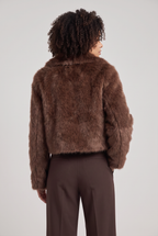 Women's Cropped Faux Fur Coat - Shaggy Fluffy Jacket Short Fur Overcoat
