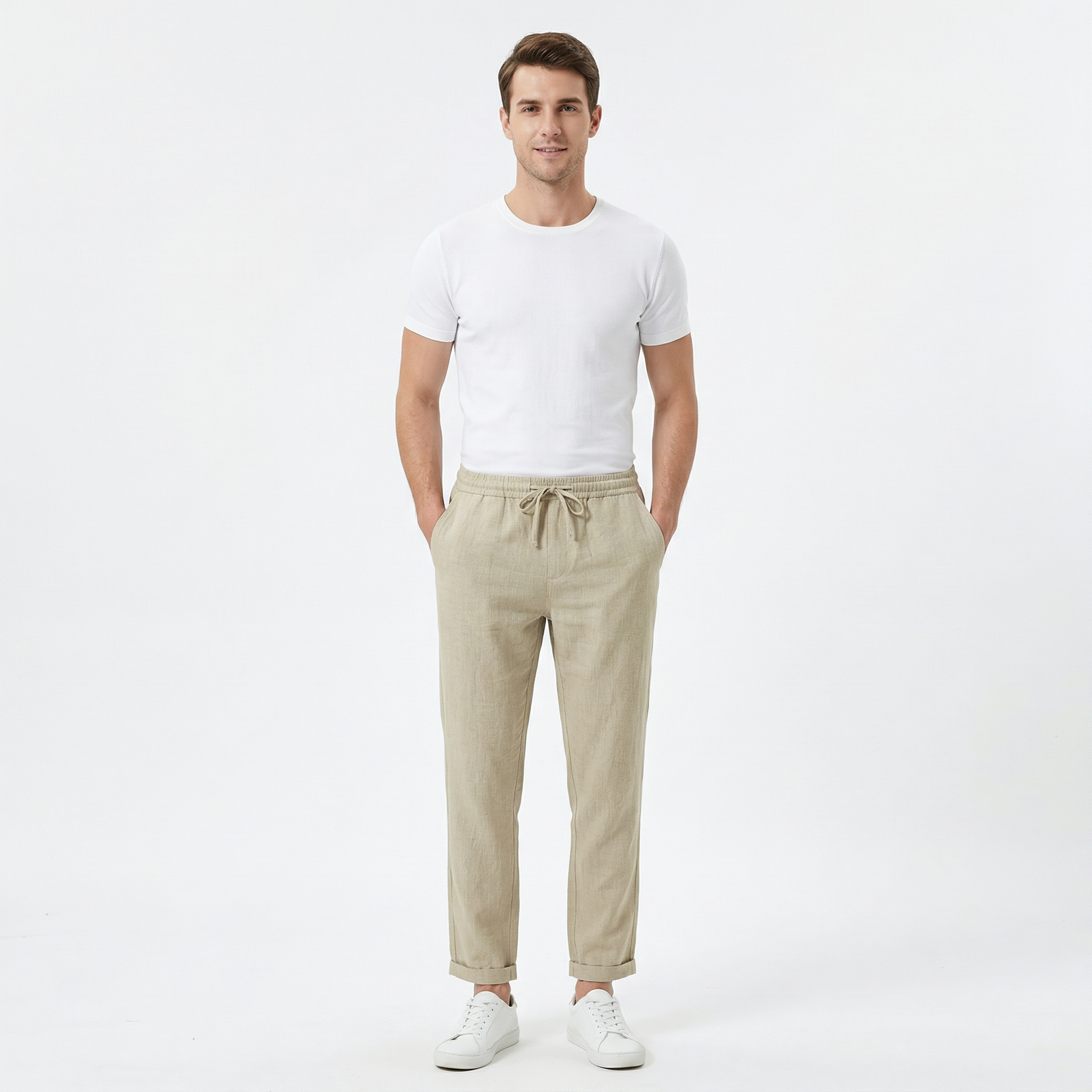 Men’s Drawstring Waist Straight-Leg Trousers