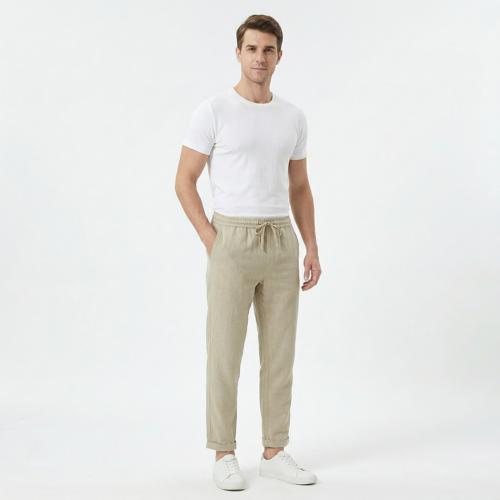 Men’s Drawstring Waist Straight-Leg Trousers