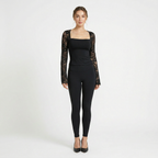 Valenomode - Women's Laced Square Neck Long Sleeve Top