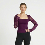 Valenomode - Women's Laced Square Neck Long Sleeve Top