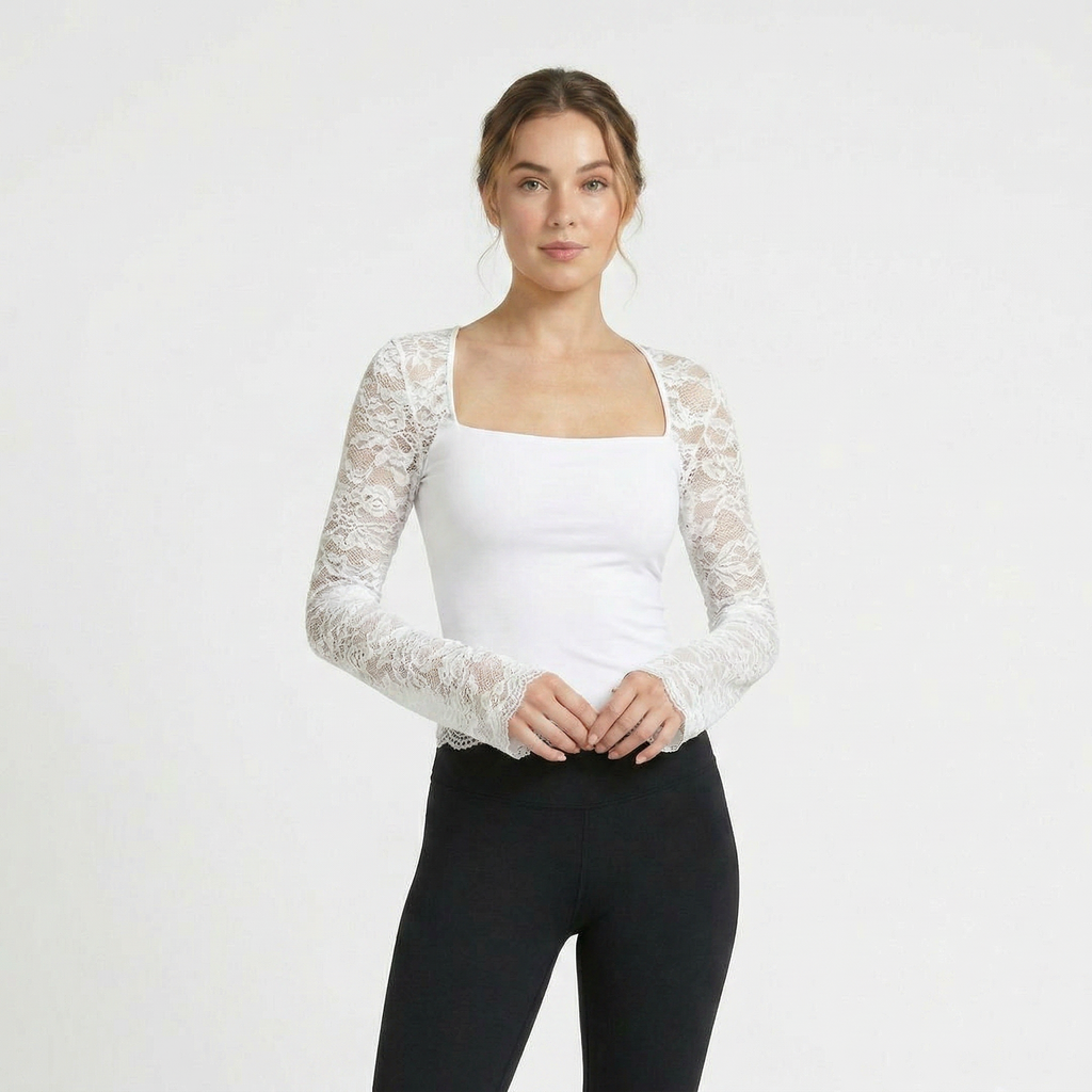 Valenomode - Women's Laced Square Neck Long Sleeve Top