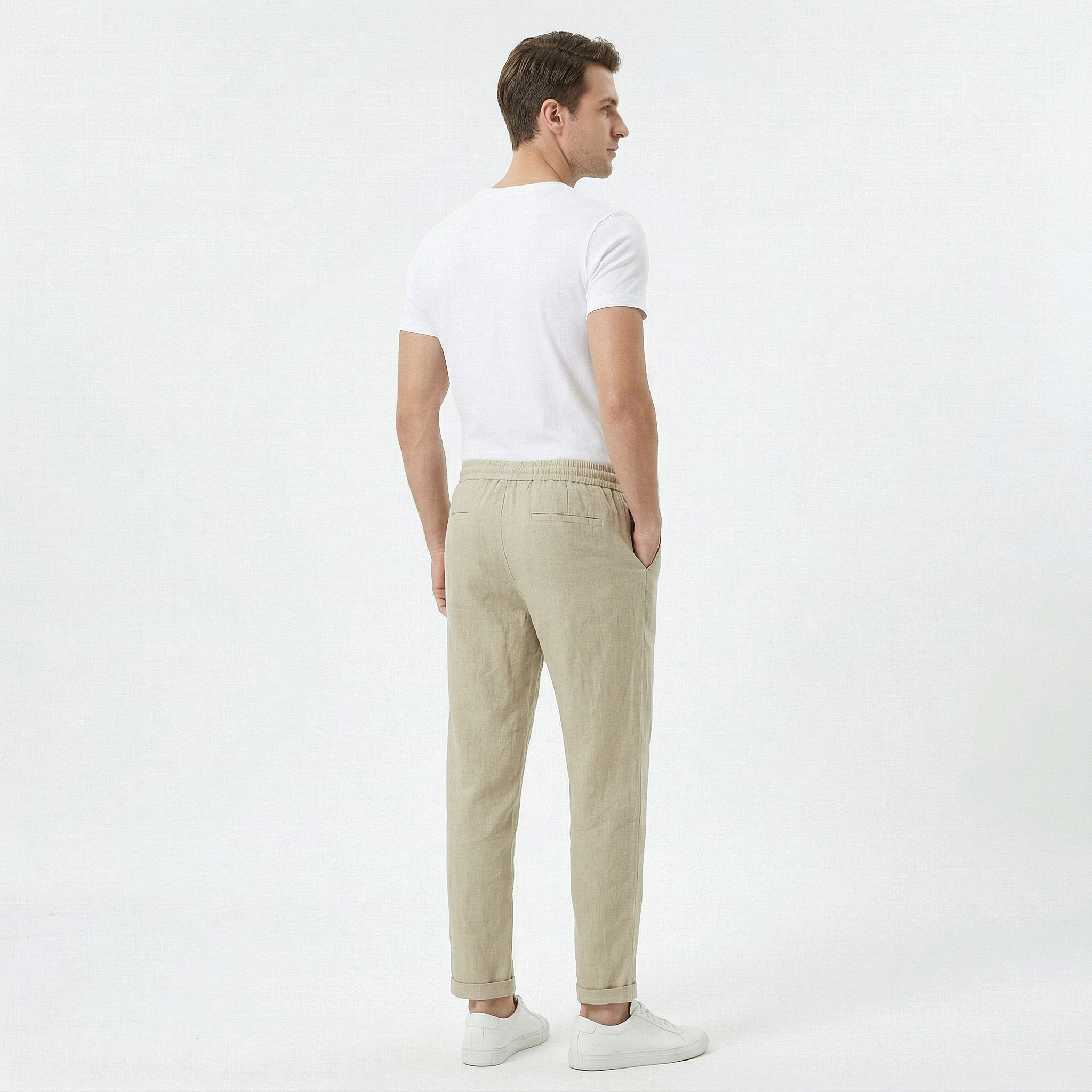 Men’s Drawstring Waist Straight-Leg Trousers