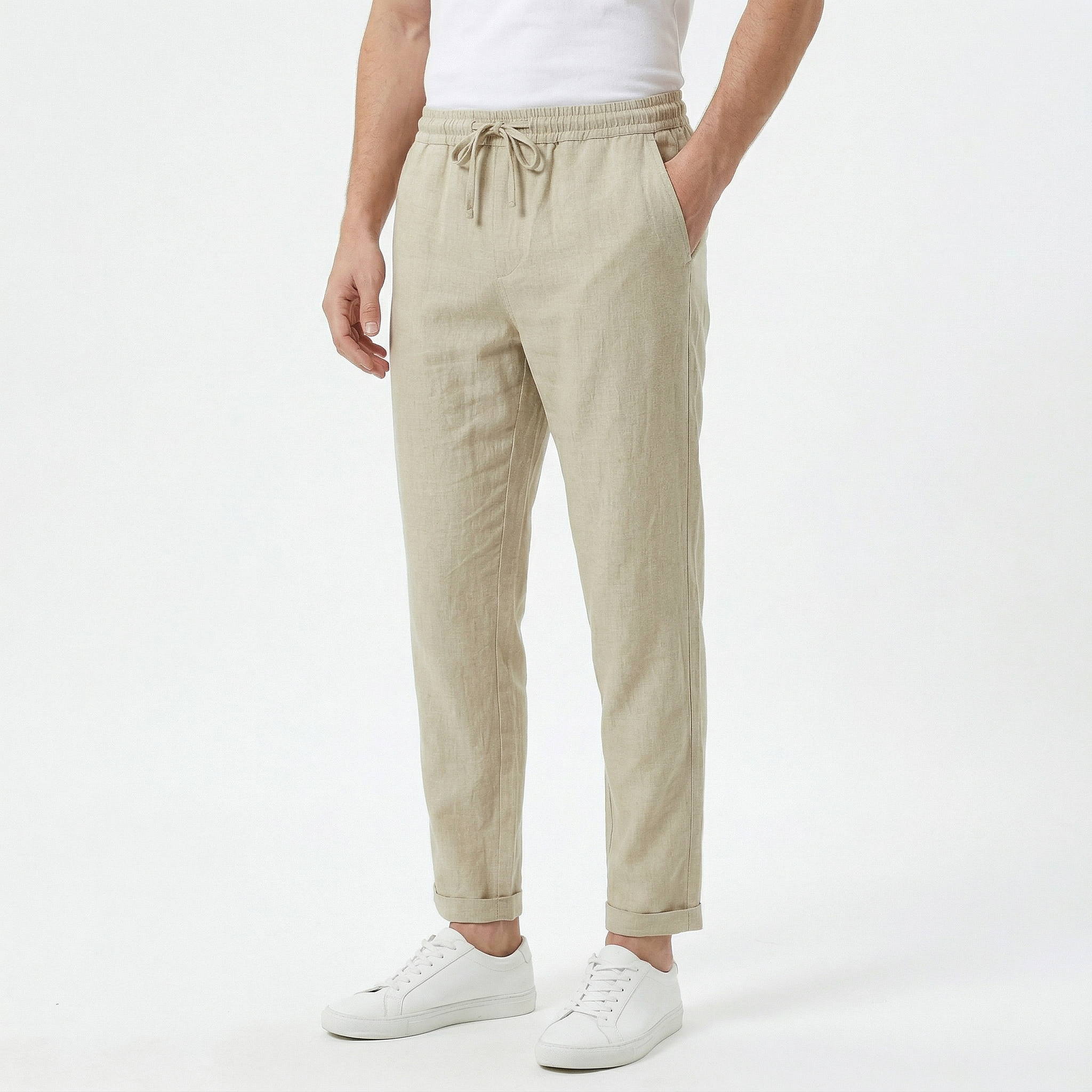 Men’s Drawstring Waist Straight-Leg Trousers