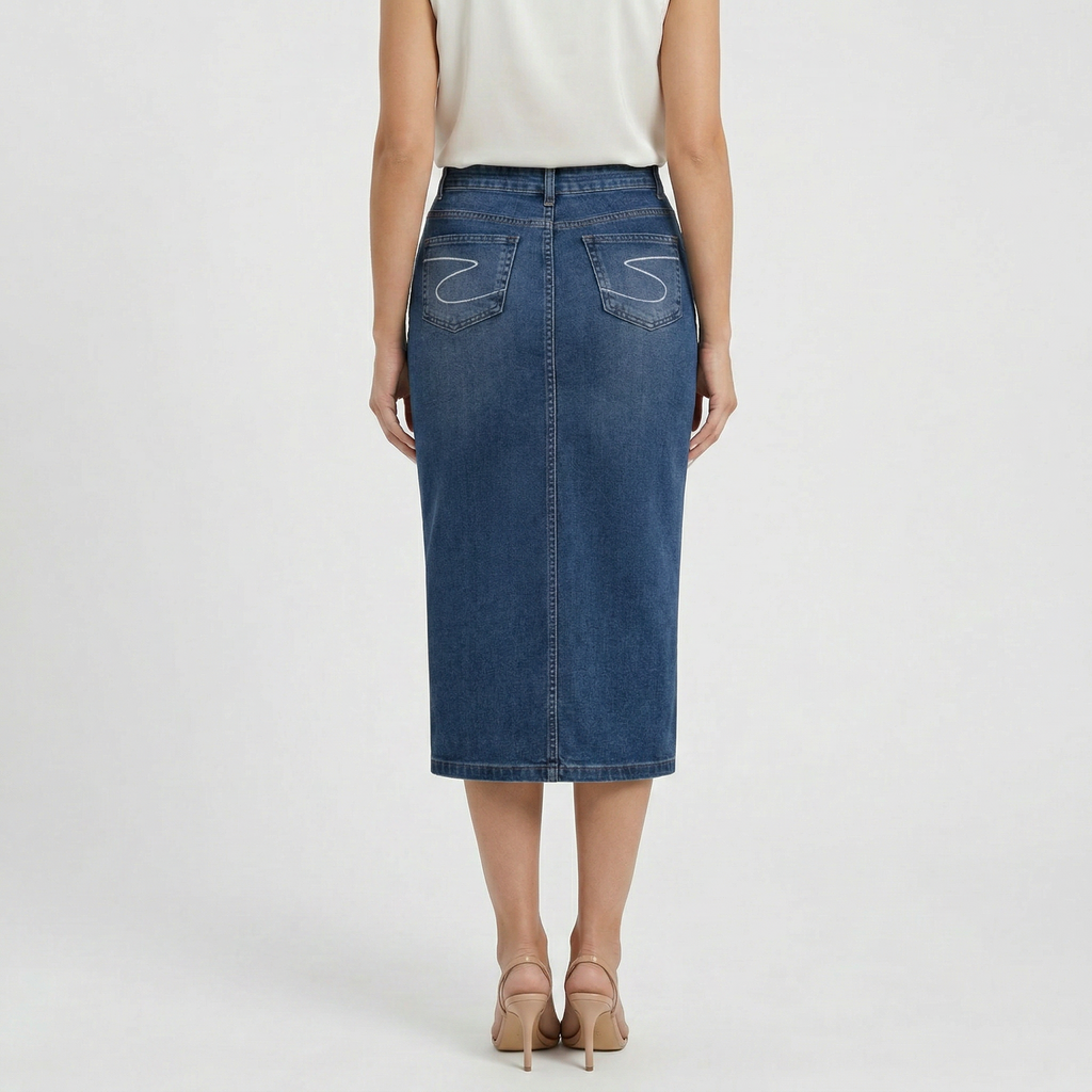 Valenomode - Women’s Straight Cut Denim Midi Skirt