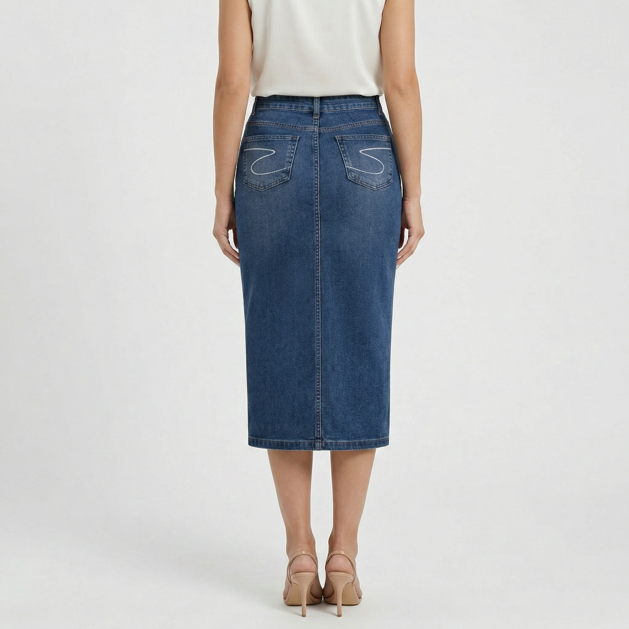 Valenomode - Women’s Straight Cut Denim Midi Skirt