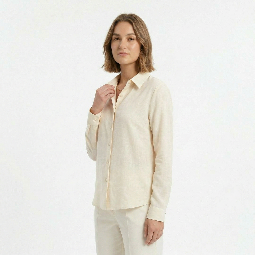 Valenomode - Women’s Linen Button Front Long Sleeve Top