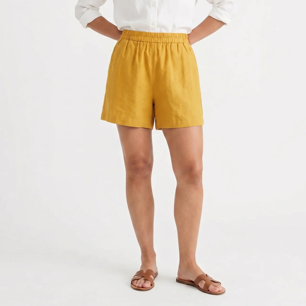Valenomode - Women’s Elastic Waist Linen Shorts