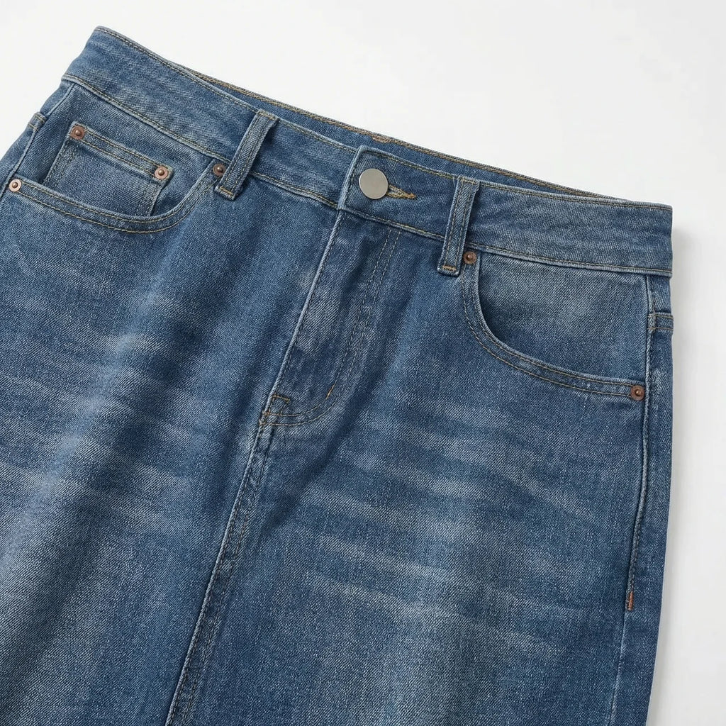 Valenomode - Women’s Straight Cut Denim Midi Skirt