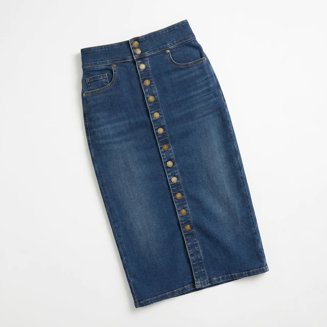 Valenomode - Women’s Buttoned Denim Front Midi Skirt