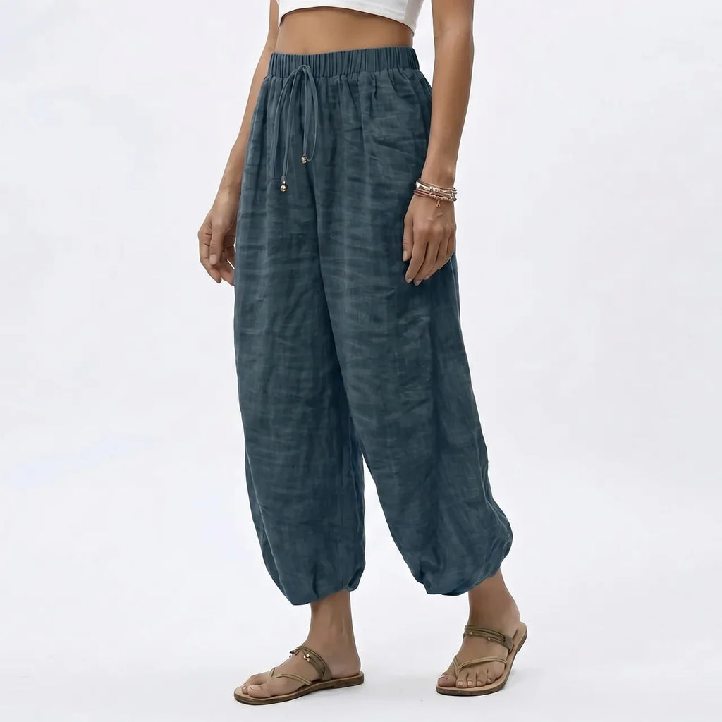 Women's Wide Leg Linen Drawstring Trousers