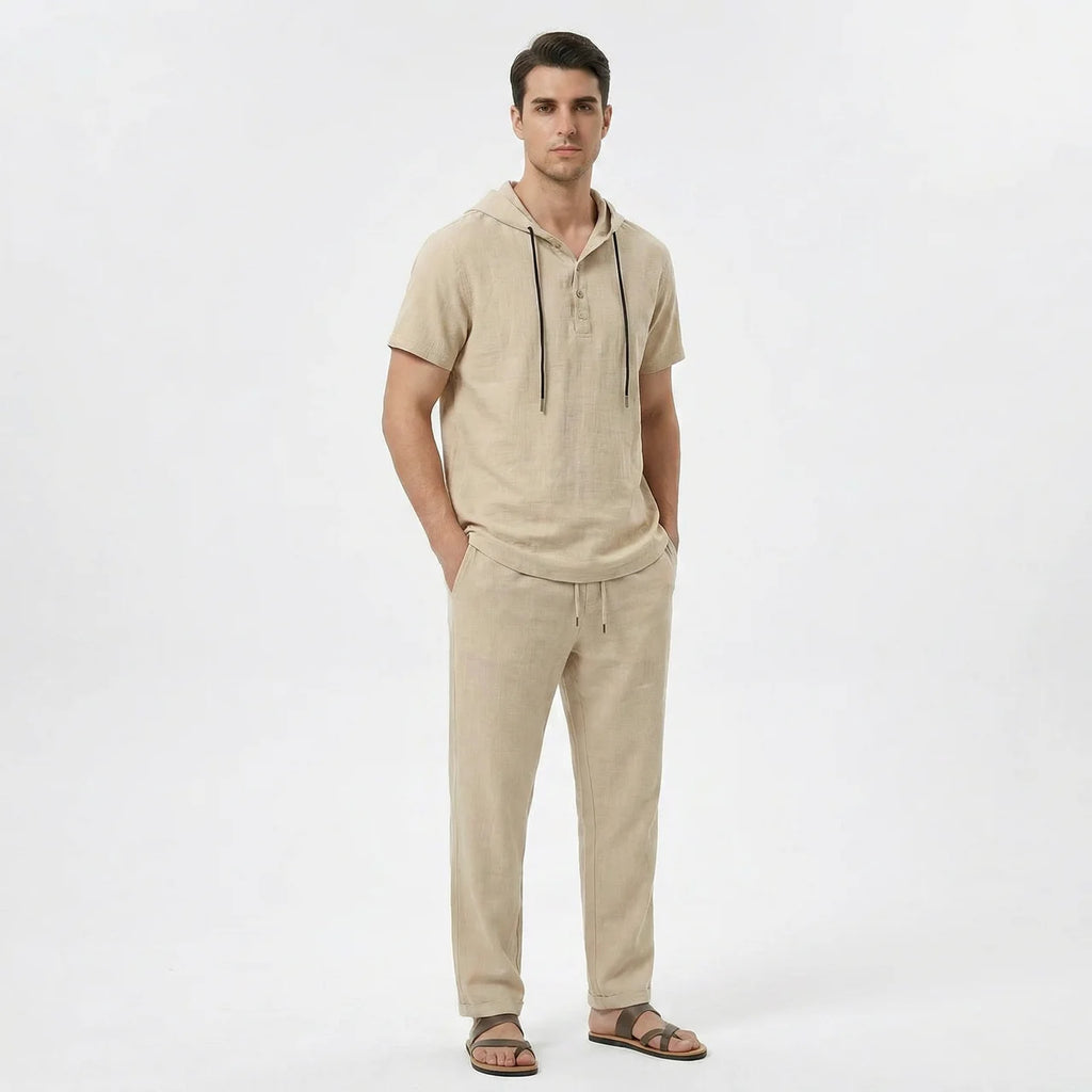 Valenomode - Men’s Linen Hooded Summer Set
