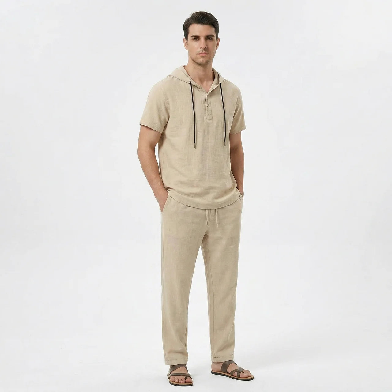 Valenomode - Men’s Linen Hooded Summer Set