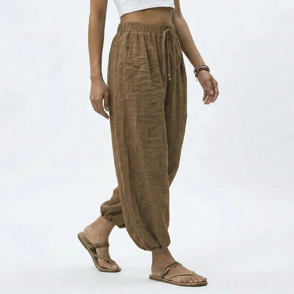 Women's Wide Leg Linen Drawstring Trousers