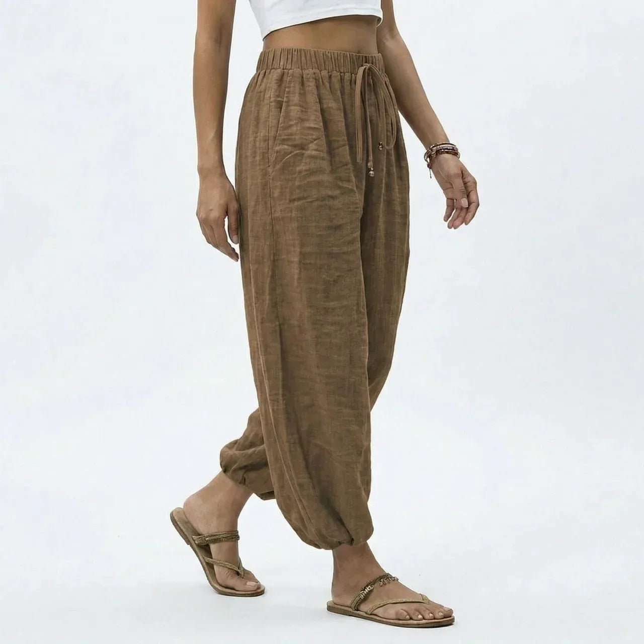 Women's Wide Leg Linen Drawstring Trousers
