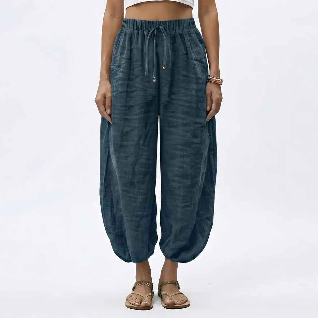 Women's Wide Leg Linen Drawstring Trousers