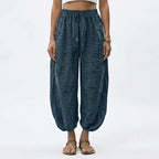 Women's Wide Leg Linen Drawstring Trousers