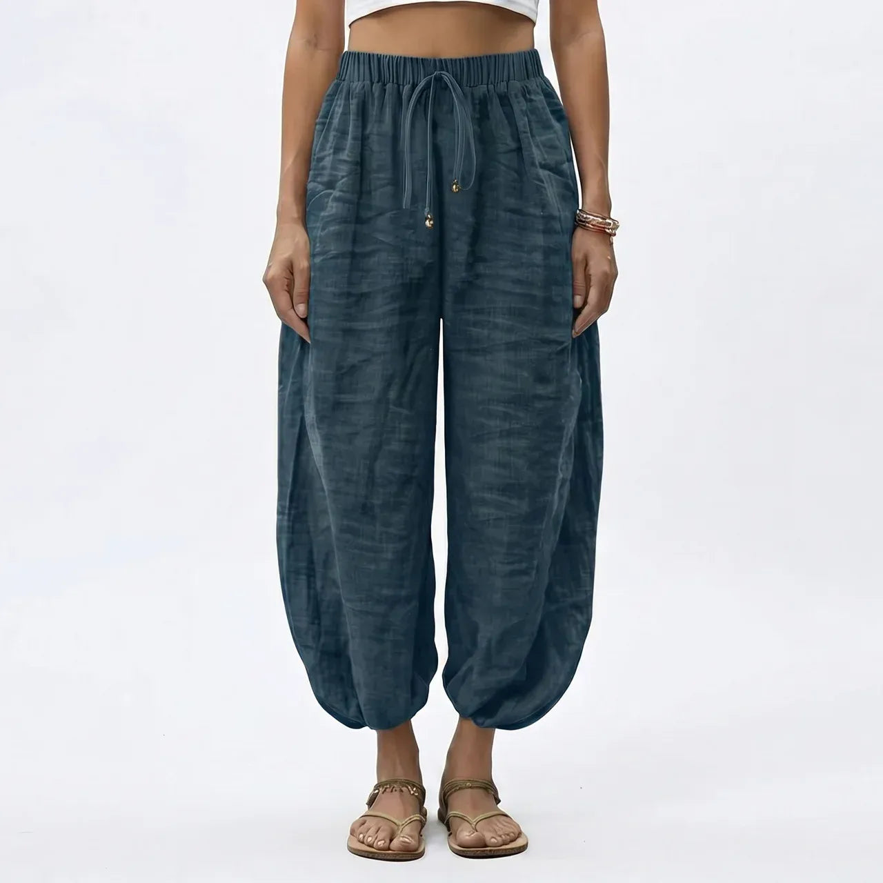 Women's Wide Leg Linen Drawstring Trousers