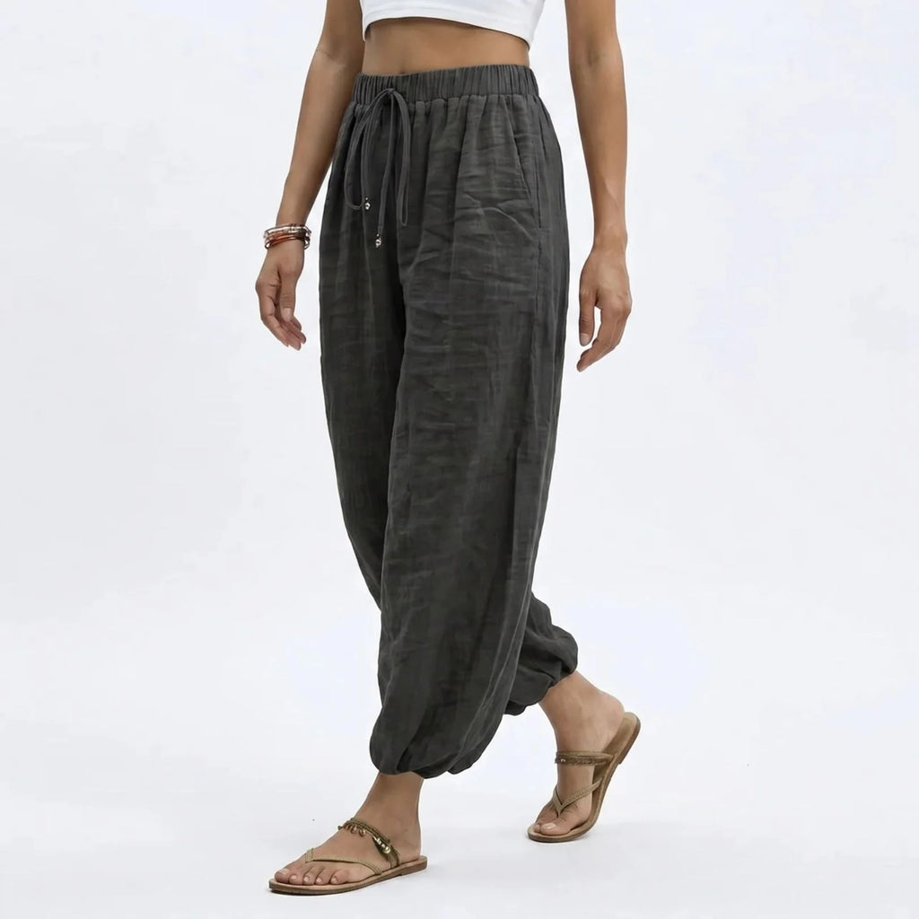 Women's Wide Leg Linen Drawstring Trousers