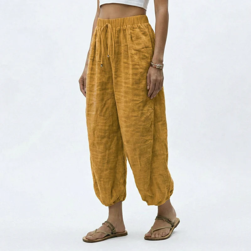 Women's Wide Leg Linen Drawstring Trousers