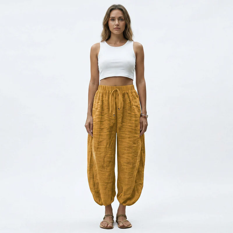 Women's Wide Leg Linen Drawstring Trousers