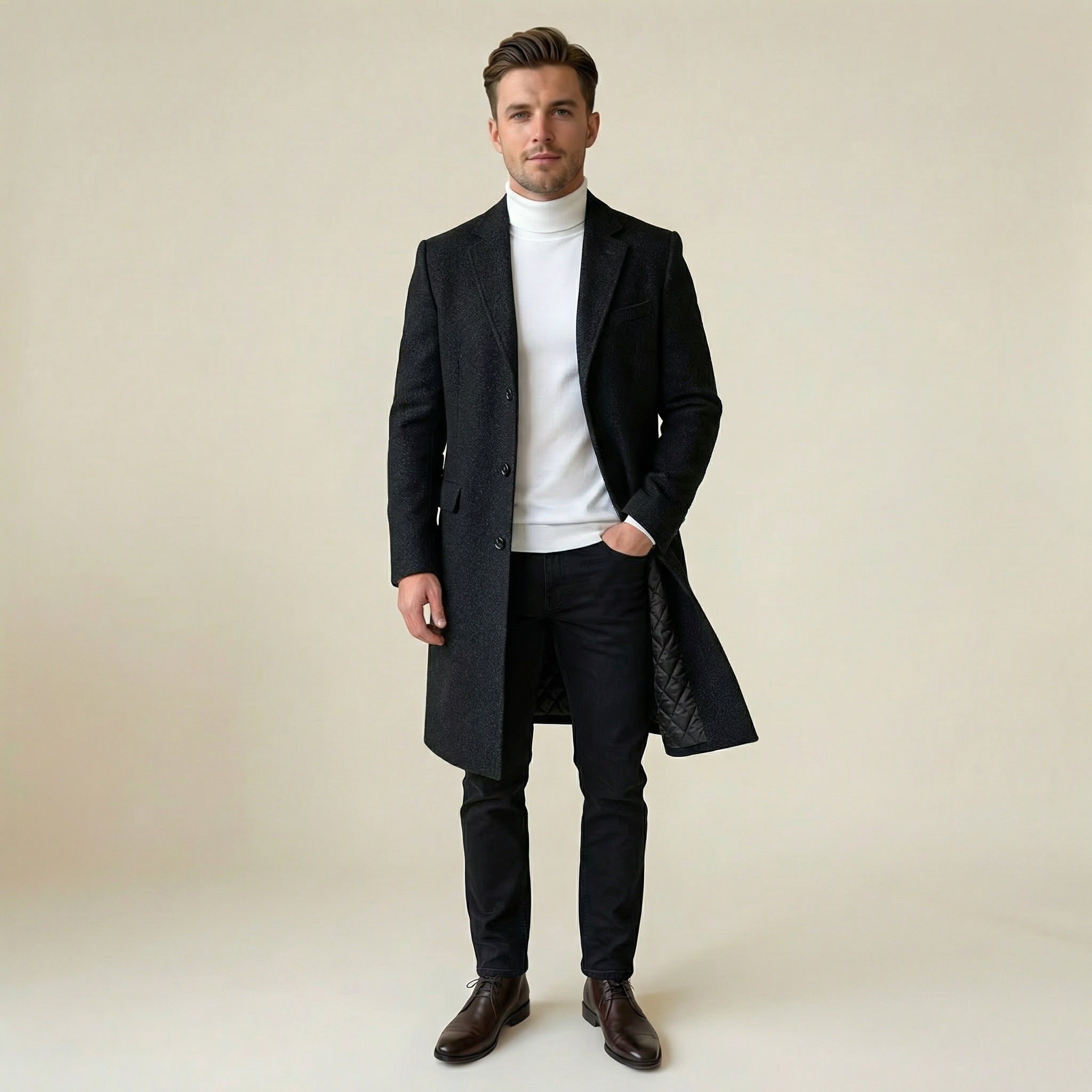 Valenomode - Men’s Single Breasted Long Coat