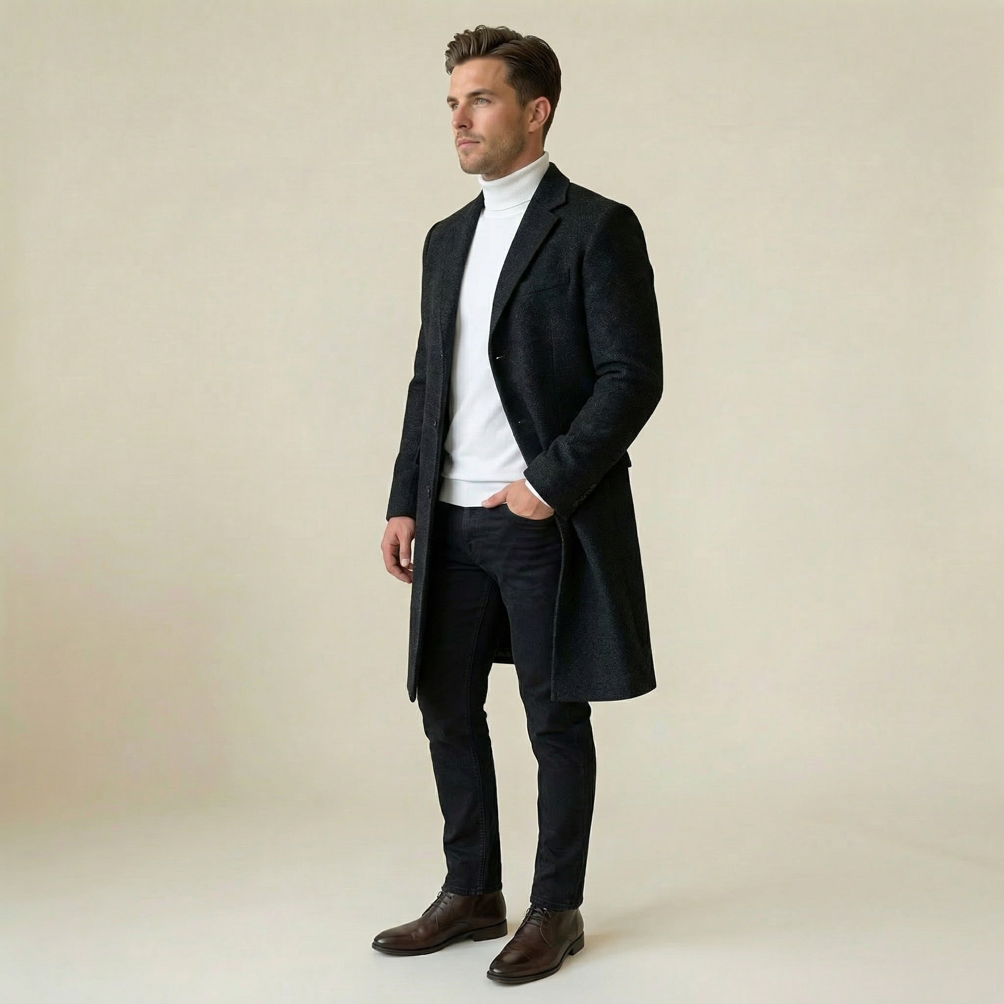 Valenomode - Men’s Single Breasted Long Coat