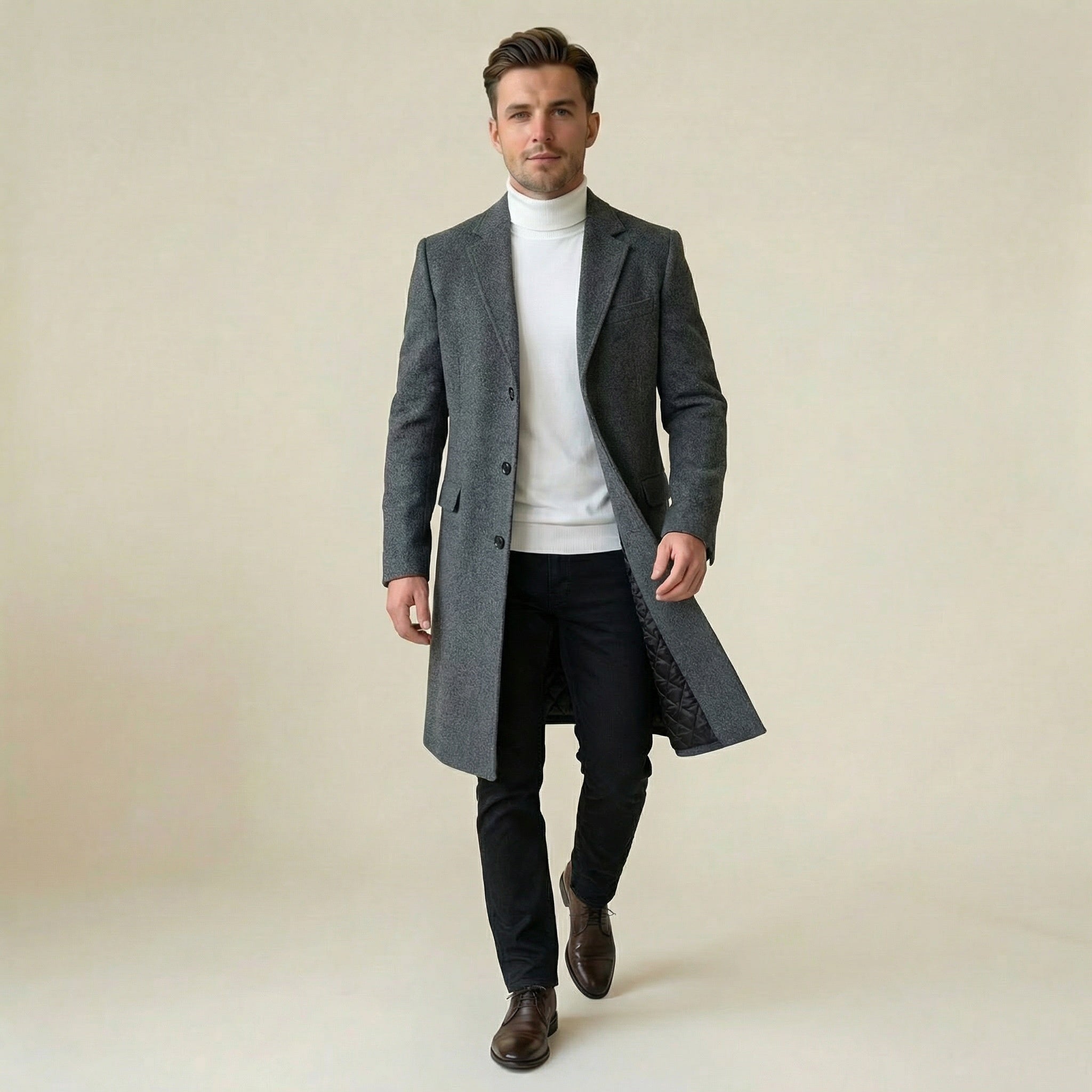 Valenomode - Men’s Single Breasted Long Coat