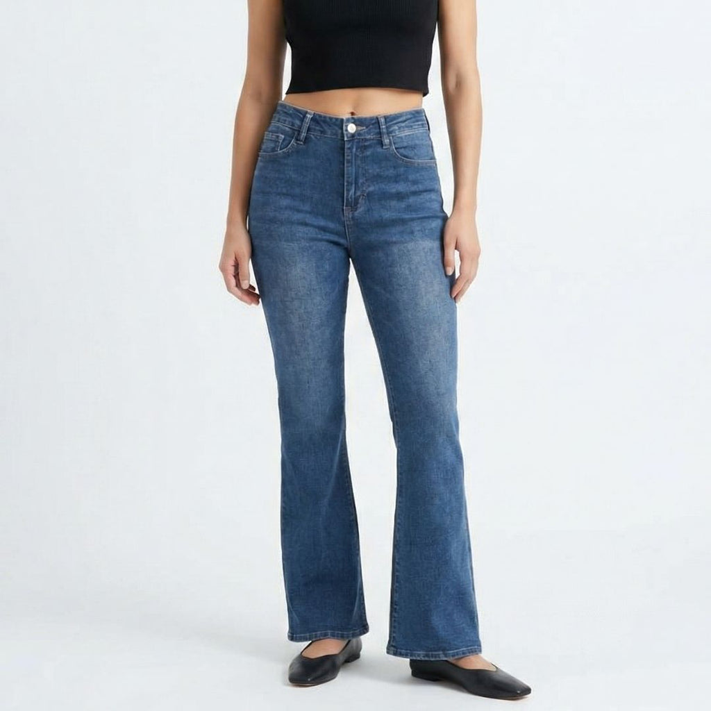 Women's High Waist Barrel Leg Jeans — Retro Wide Fit Stretch Denim