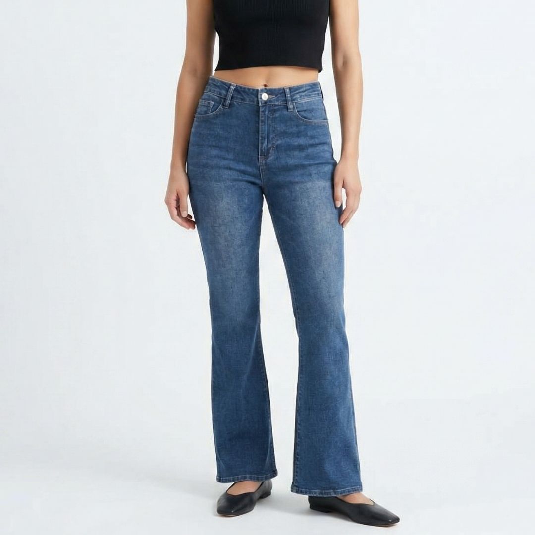 Women's High Waist Barrel Leg Jeans — Retro Wide Fit Stretch Denim