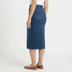 Valenomode - Women’s Buttoned Denim Front Midi Skirt