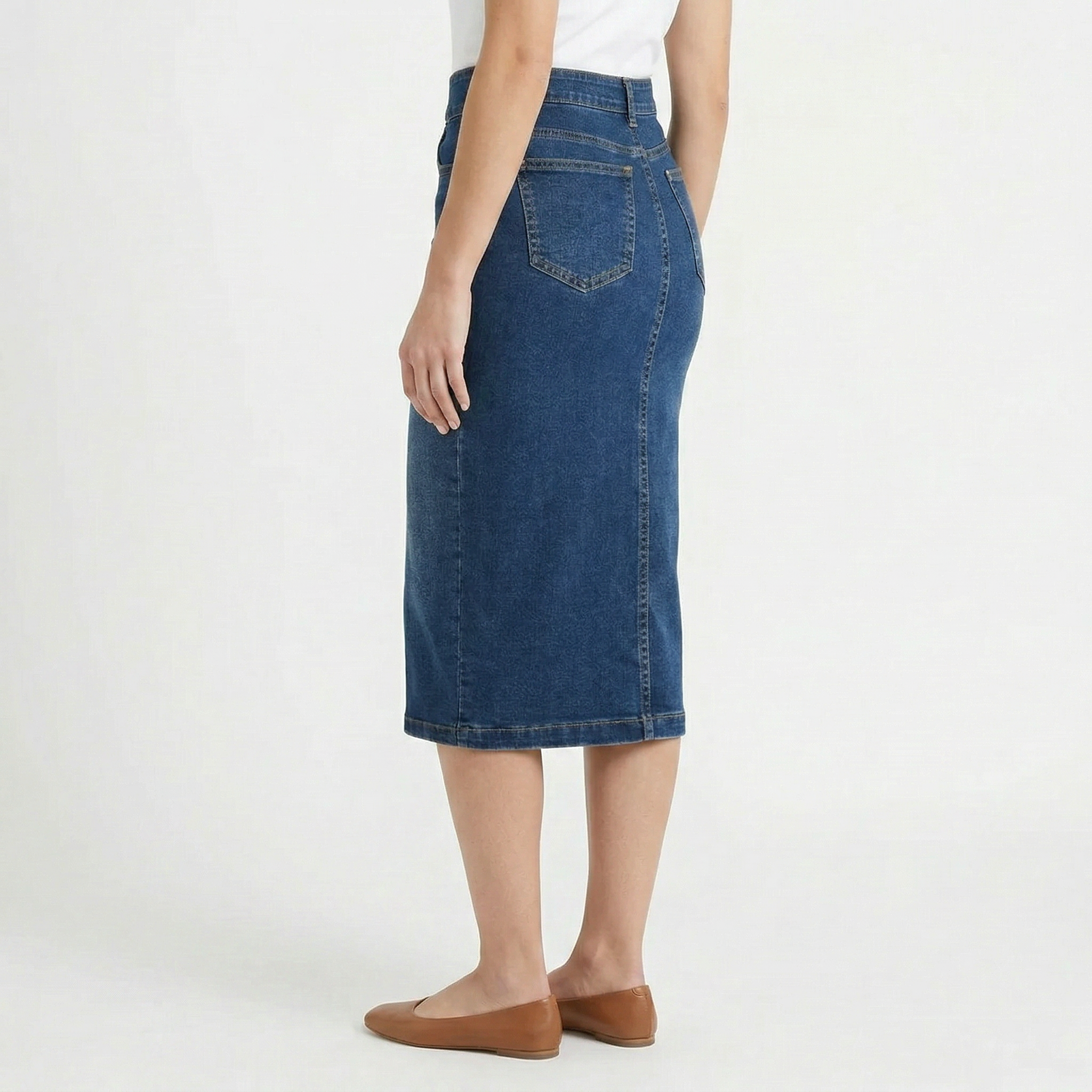 Valenomode - Women’s Buttoned Denim Front Midi Skirt