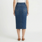 Valenomode - Women’s Buttoned Denim Front Midi Skirt