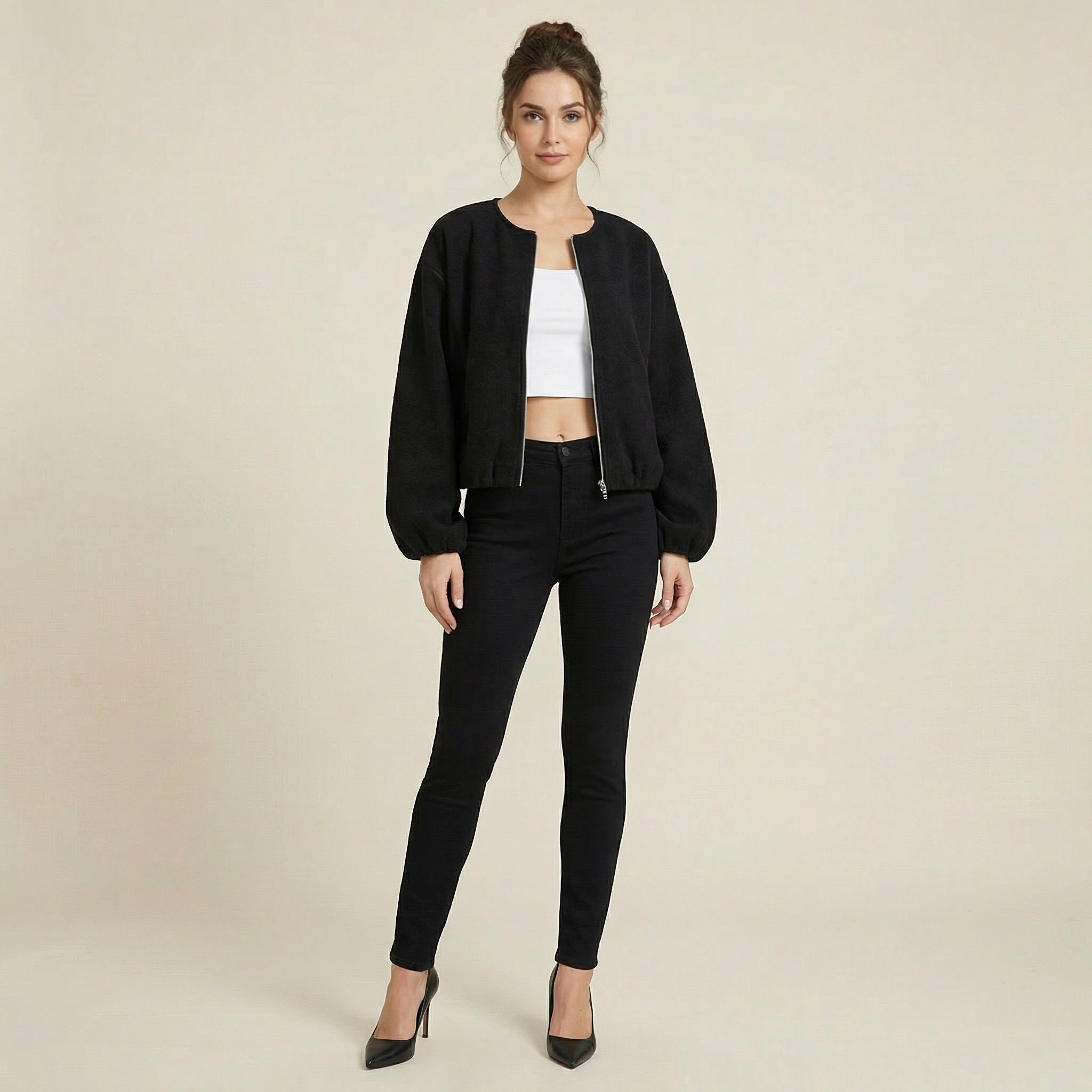 Valenomode - Women’s Cropped Zip Jacket