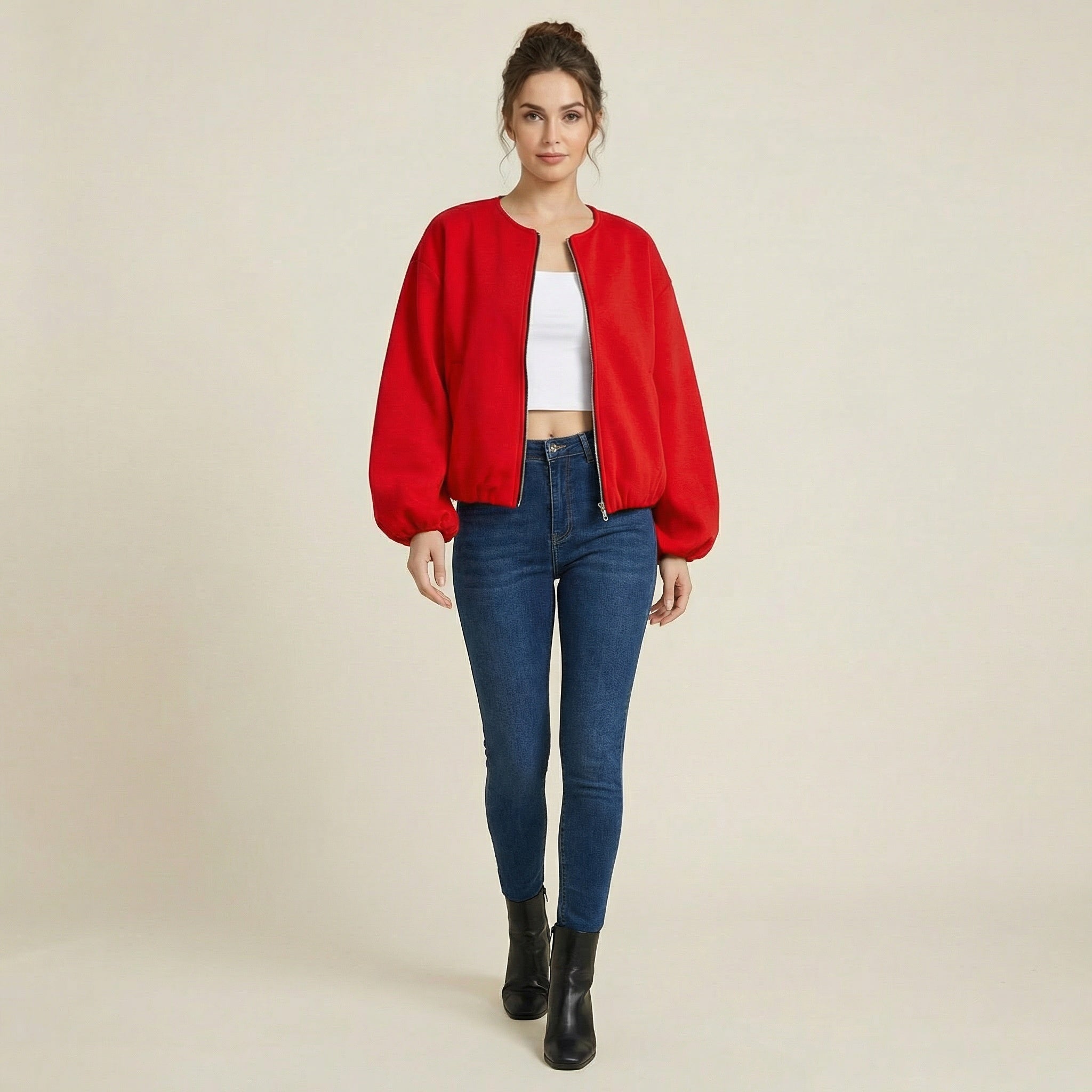 Valenomode - Women’s Cropped Zip Jacket