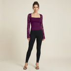 Valenomode - Women's Square Neck Long Sleeve Top