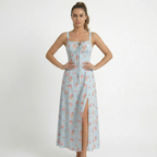 Valenomode - Women’s Strap Floral Midi Dress