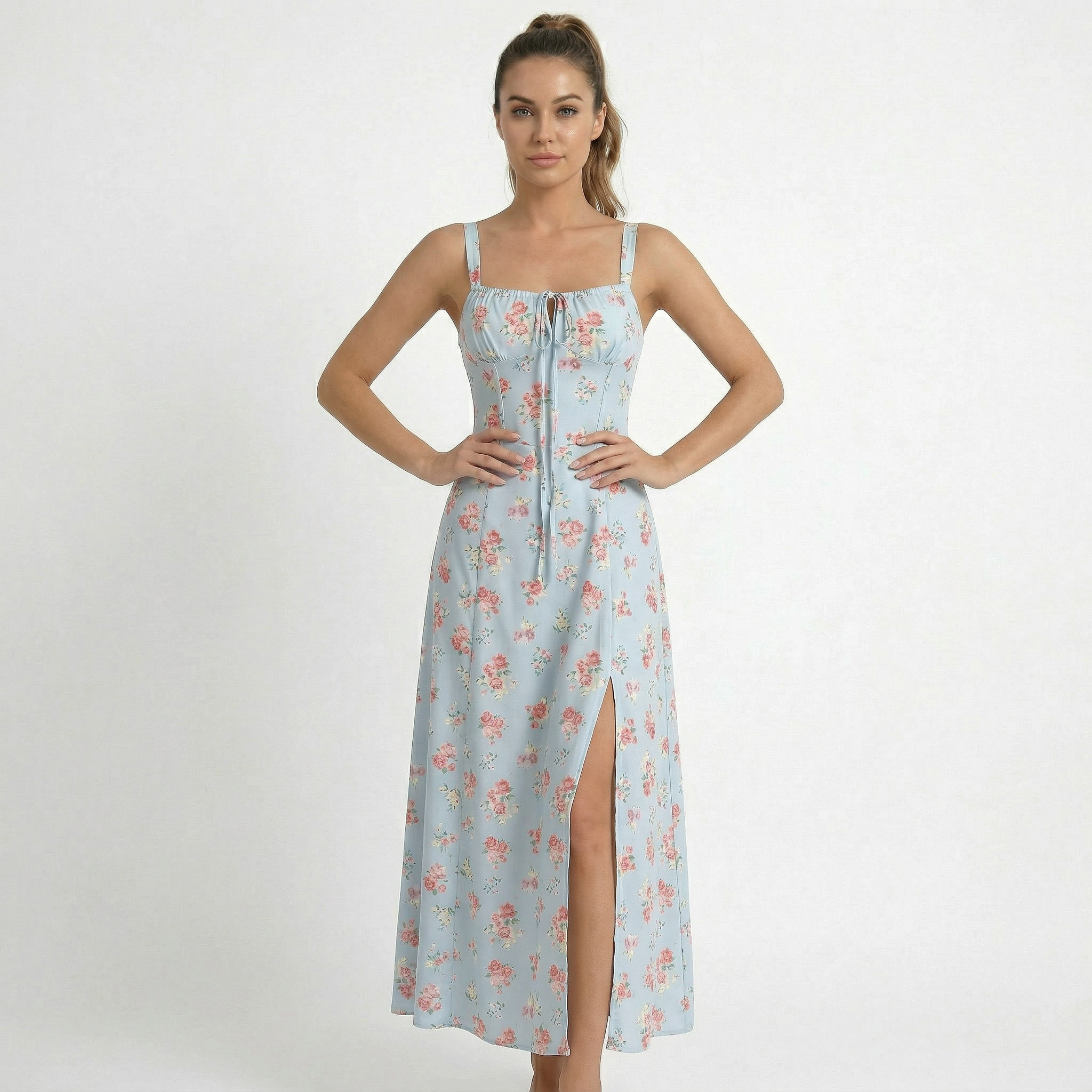 Valenomode - Women’s Strap Floral Midi Dress