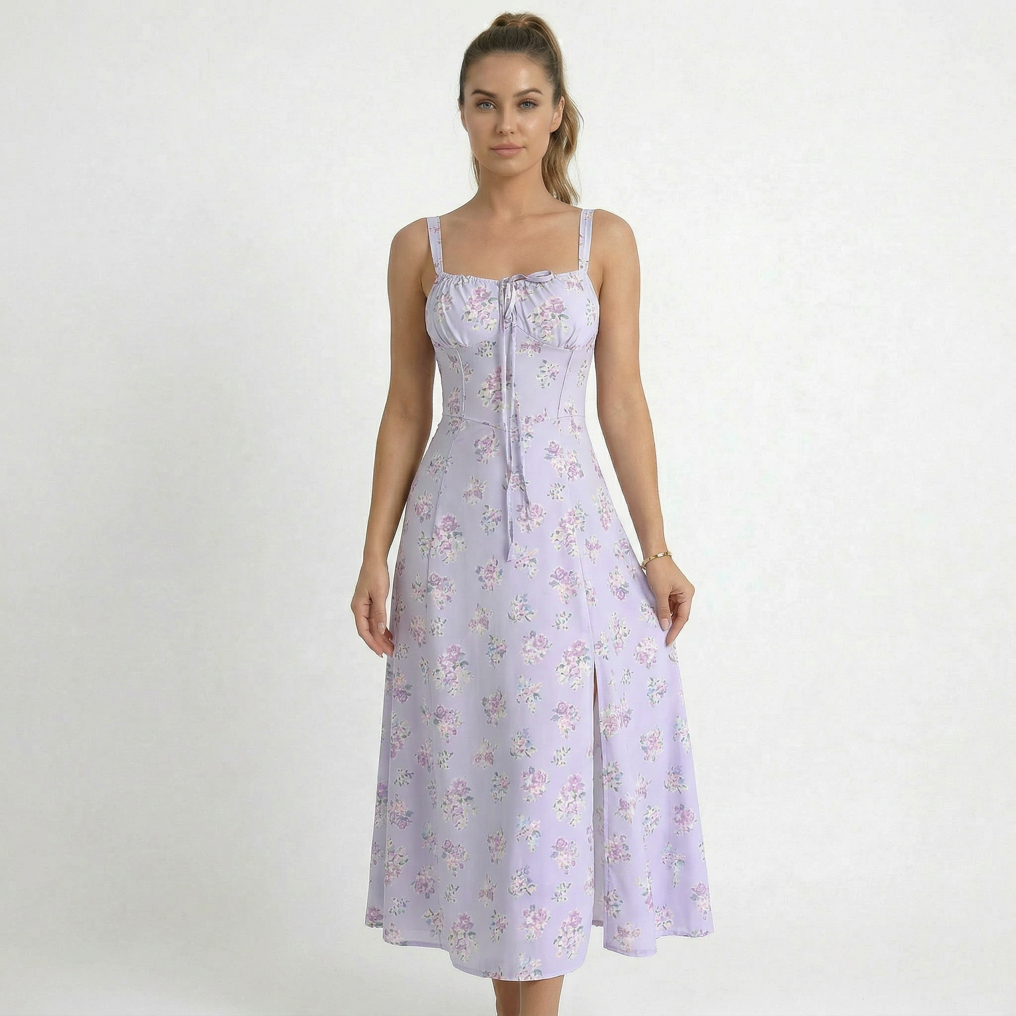 Valenomode - Women’s Strap Floral Midi Dress