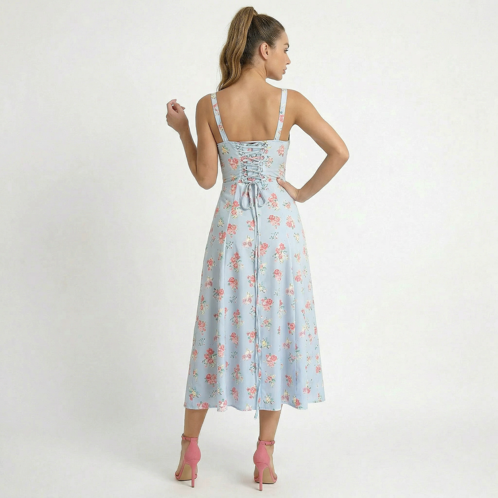 Valenomode - Women’s Strap Floral Midi Dress