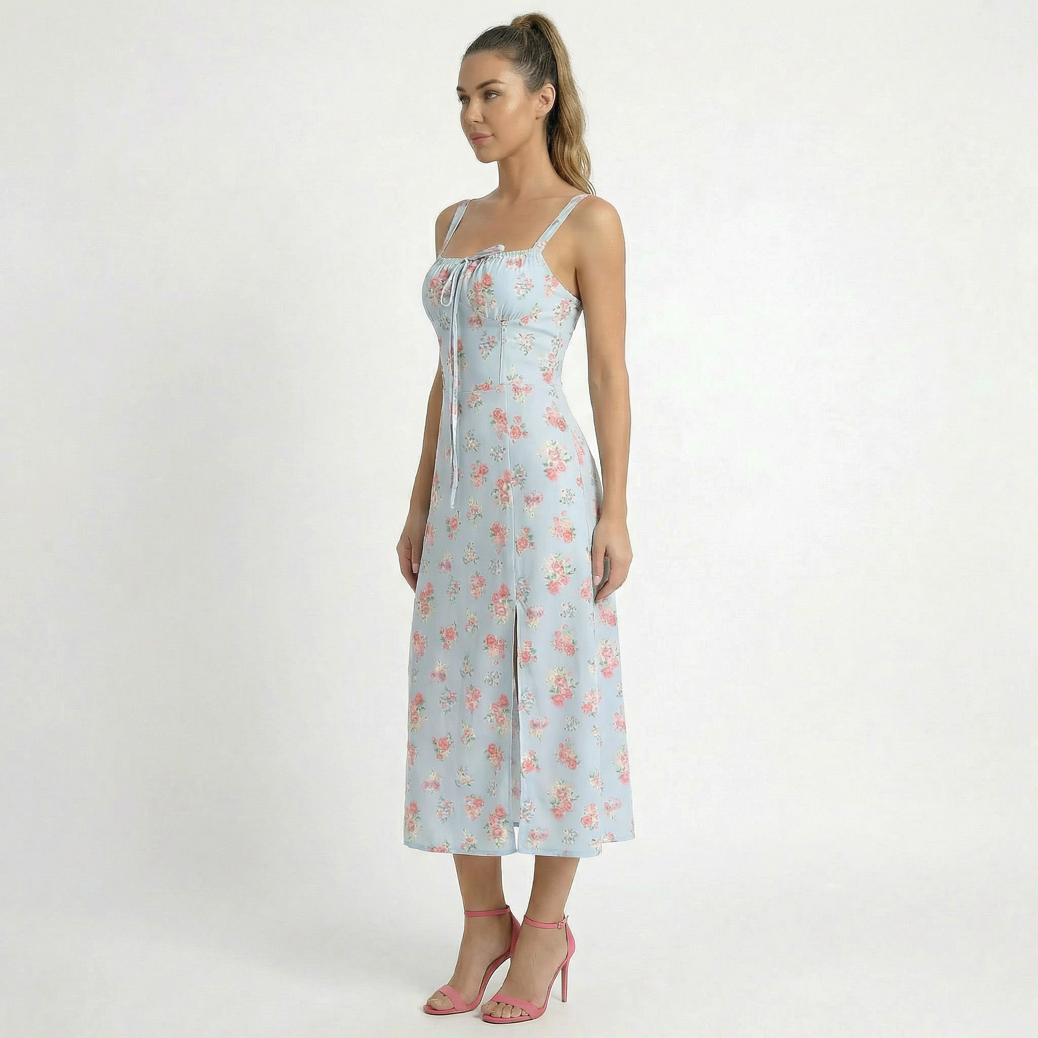 Valenomode - Women’s Strap Floral Midi Dress